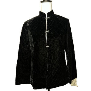 Partique NY Open Front Cardigan Jacket Blazer Rhinestone Art Deco Luxury Velvet